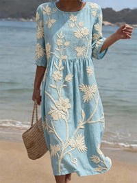 Laura | Geborduurde Vintage Midi Jurk