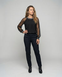 Cora | Elegante Pailletten Top Dames met Transparante Mouwen