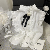 MEXZT's Delicate Bow White Blouse for Women