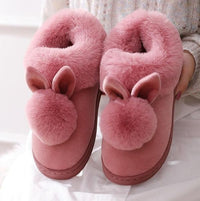 Malvina| Plush winter slippers with rabbit motif and pompom