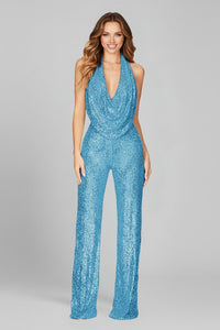 Marina | Luxuriöser Pailletten-Halter-Jumpsuit mit weitem Bein