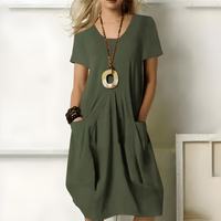 Michela | Midi dress with short sleeves and pockets