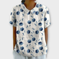 Michelle| Floral Elegance Summer Blouse with Short Sleeves