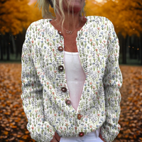 Madeline | Artistic Knitted Cardigan with Fresh Spring Print