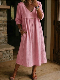 Elmira | Comfortable midi dress with V-neck and pockets