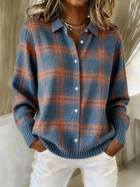 Sanne | Gebreide Geruite Blouse Met Klassieke Kraag