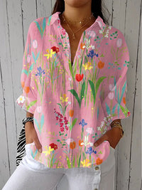 Lara | Camisas de mujer de corte relajado con manga larga y estampado floral