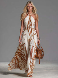 Noor | Elegante vestido maxi con cuello halter y delicado estampado paisley