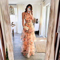 Conjunto de Top Halter sin Mangas y Falda Larga de LuxeLaag para Verano