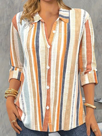 Blusa Naranja a Rayas con Estampado y Mangas Largas
