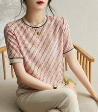 Camiseta de Verano con Estampado Geométrico de Seda
