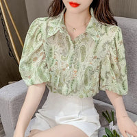 Blusa de Verano con Estampado y Cuello Solapa para Mujer