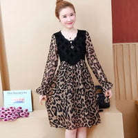 Lace Combined Leopard Midi Dress
