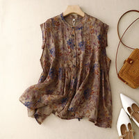 Vrouwelijke Vintage Bloemenprint Linnen Blouse