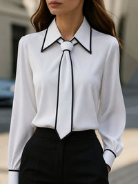 Victoria | Classic Blouse with Contrasting Piping and Button Closure