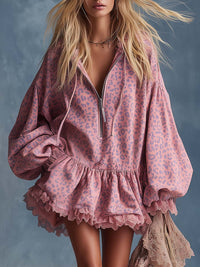 Dolores | Casual en trendy mini-jurk met capuchon en luipaardprint