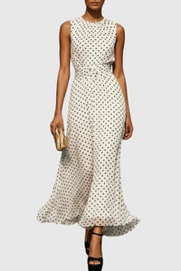 Tess | Elegante stippen maxi-jurk met rucheszoom