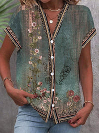 Livia | Boho-Bluse mit Blumenmuster und V-Ausschnitt