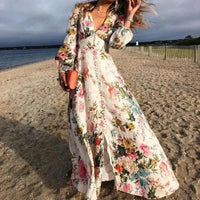 Eva | Robe Maxi Élégante à Fleurs Fluides et En V