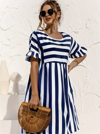 Olivia | Vestido elegante a rayas con mangas cortas