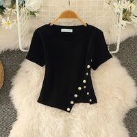 New Irregular Side Split Short Sleeve T-Shirt for Women