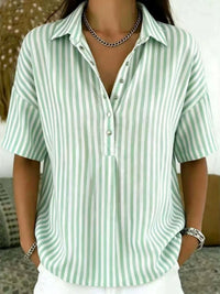 Claire | Striped blouse with collar and half button closure