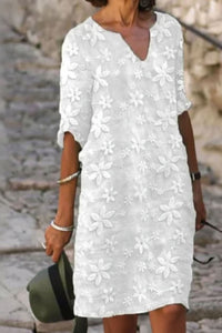 Isabella | Elegant midi dress with floral lace and V-neck