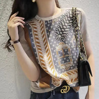 Elegant Satin Summer Blouse with Print