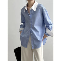 Blusa oversized a rayas con estilo - Moda coreana para damas