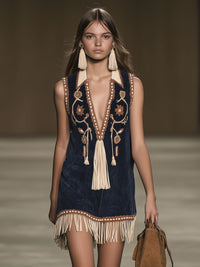 Zara | Miniabito ricamato arioso con frange giocose