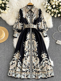 V-Ausschnitt Retro Bedrucktes Festkleid