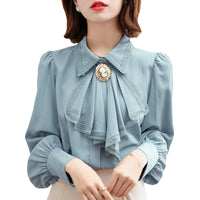 GlamourBloom Retro Blaue Chiffon Bluse
