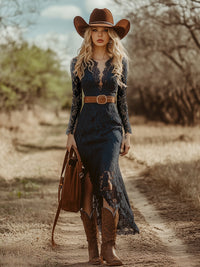 Fleur | Elegante vestido midi de encaje con escote en V refinado