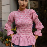Sunspree Checkered Blouse with Ruffles