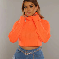 Mira | Neon Rollkragen-Crop-Pullover für Damen | Orange