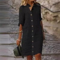 VELANORA Khaki Button Blouse Dress