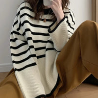 Mira | Damen Oversized Grobstrickpullover mit Streifen | Aprikose