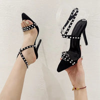 Sandals - Stripe Pattern, High Heels