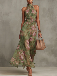 Emma | Luftiges Maxikleid mit Neckholder und romantischem Blumenmuster