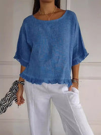 Mila | Linnenlook blouse met gerafelde zoom