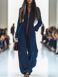 Annett | Moderner Jumpsuit mit weitem Bein und Reißverschluss