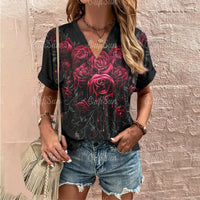 RoseVibe Sommer Rosenmuster T-Shirt