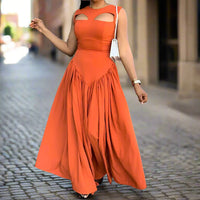 Isabeau | Vestido largo sin mangas en línea A para mujer | Naranja