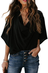 Bente | Elegante Gedrapeerde Blouse met Vleermuismouwen