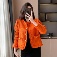 Isabella | Single-Breasted Tweed Coat for Women | Orange