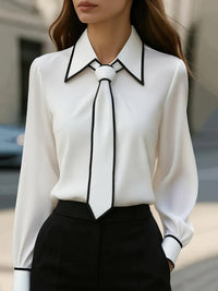 Mila | Elegant Blouse with Contrasting Collar and Bow