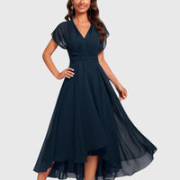 Elena | Elegante midi-jurk met V-hals en wikkelsluiting