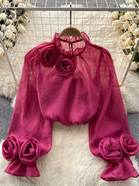 Blusa de Malla con Flores a la Moda
