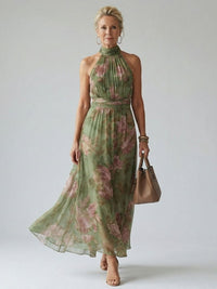 Mila | Elegante vestido midi halter con estampado botánico
