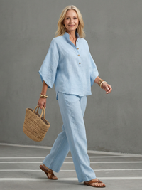 Rowy | Elegant Tunic and Pants Set with Mandarin Collar